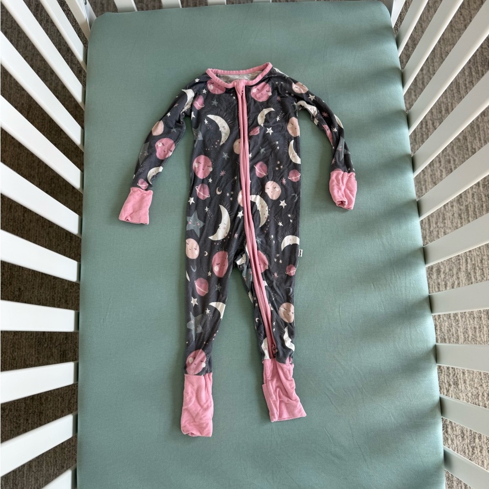 Little Sleepies Moon and Stars Footie in Pink and Gray